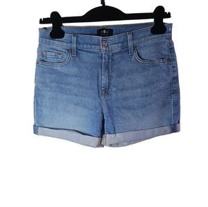 7 for all mankind women's  blue mid roll denim shorts size 27